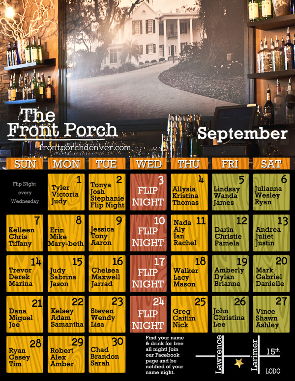 Name Night Calendar September